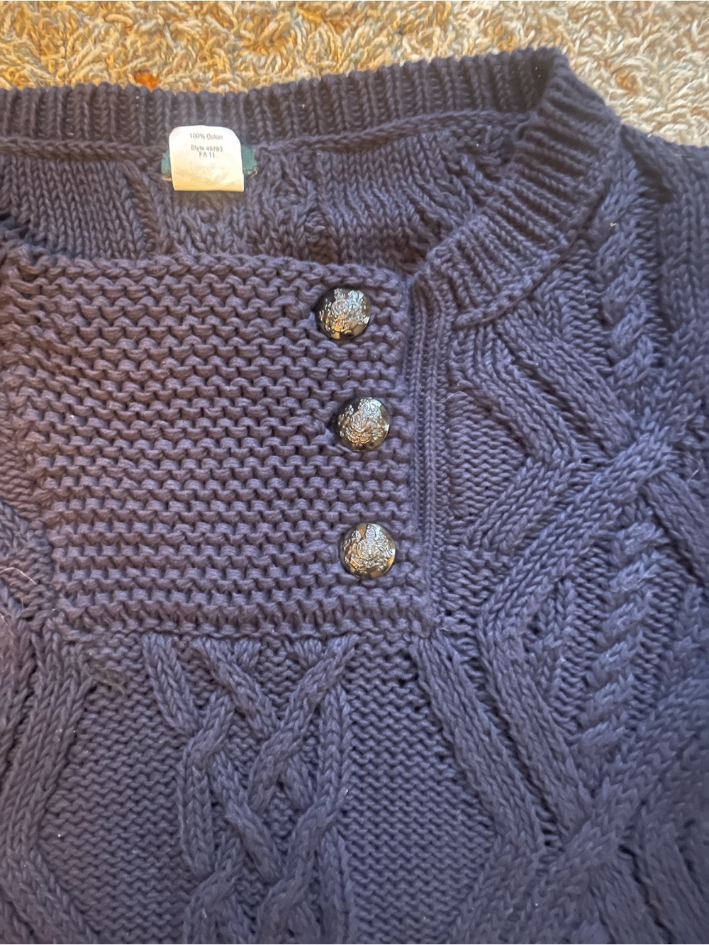 J Crew Womens Crew Neck Sweater With Buttons. Black Size S. 100% Cotton